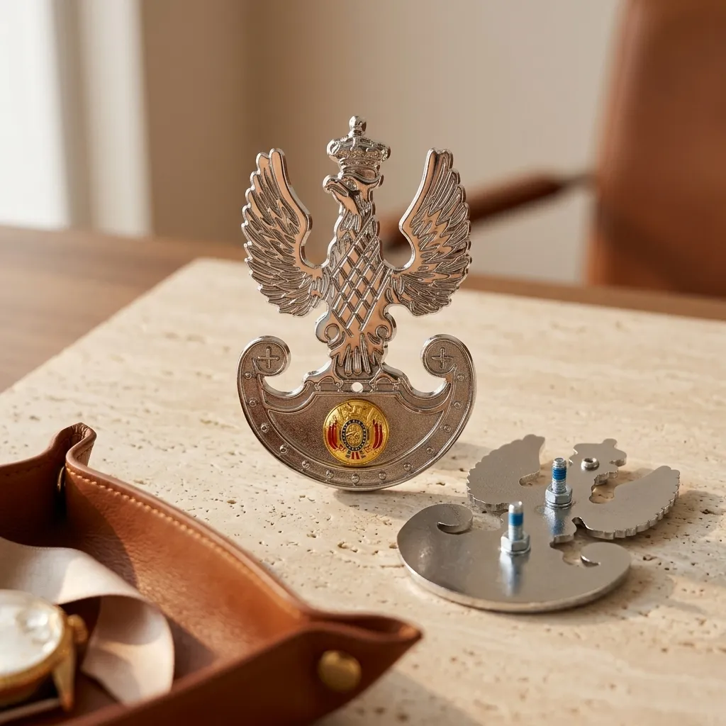 [H7] AGUILA DE DESFILE PLATEADO CON ESCUDO REDONDO DORADO