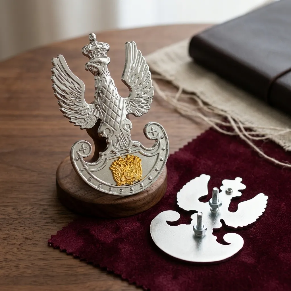 [H6] AGUILA DE DESFILE PLATEADO ESCUDO DORADO