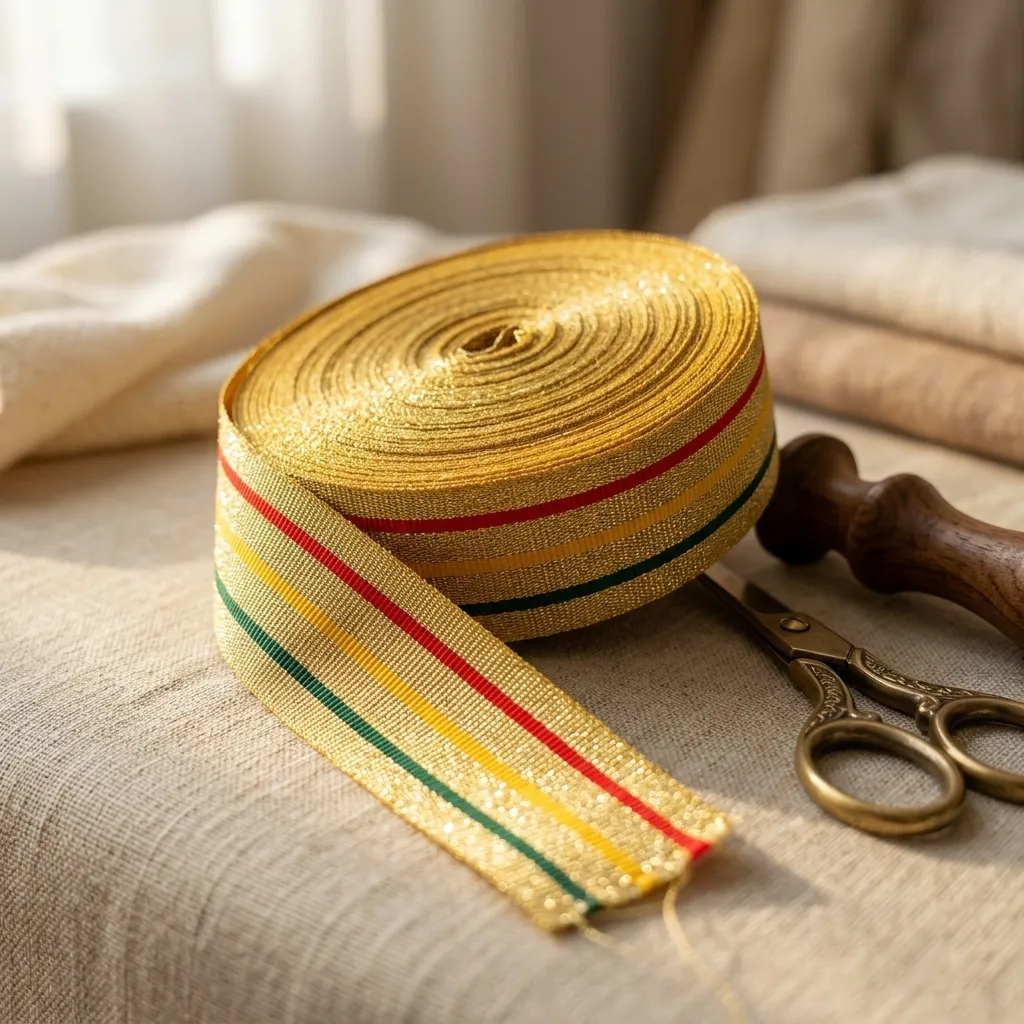 [H83] CINTA TRICOLOR DORADO 5CM METALIZADO