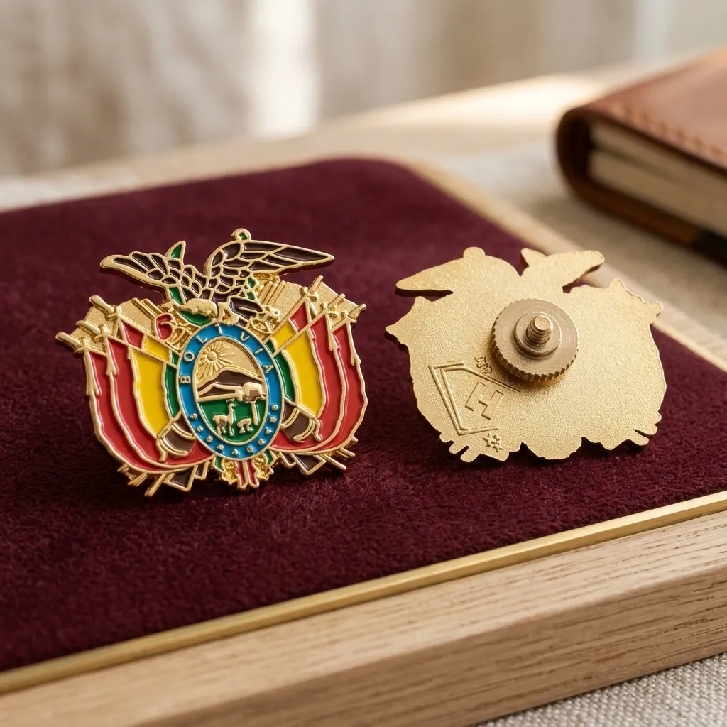 [H197] ESCUDO DE  BOLIVIA  MILITAR DORADO GRANDE