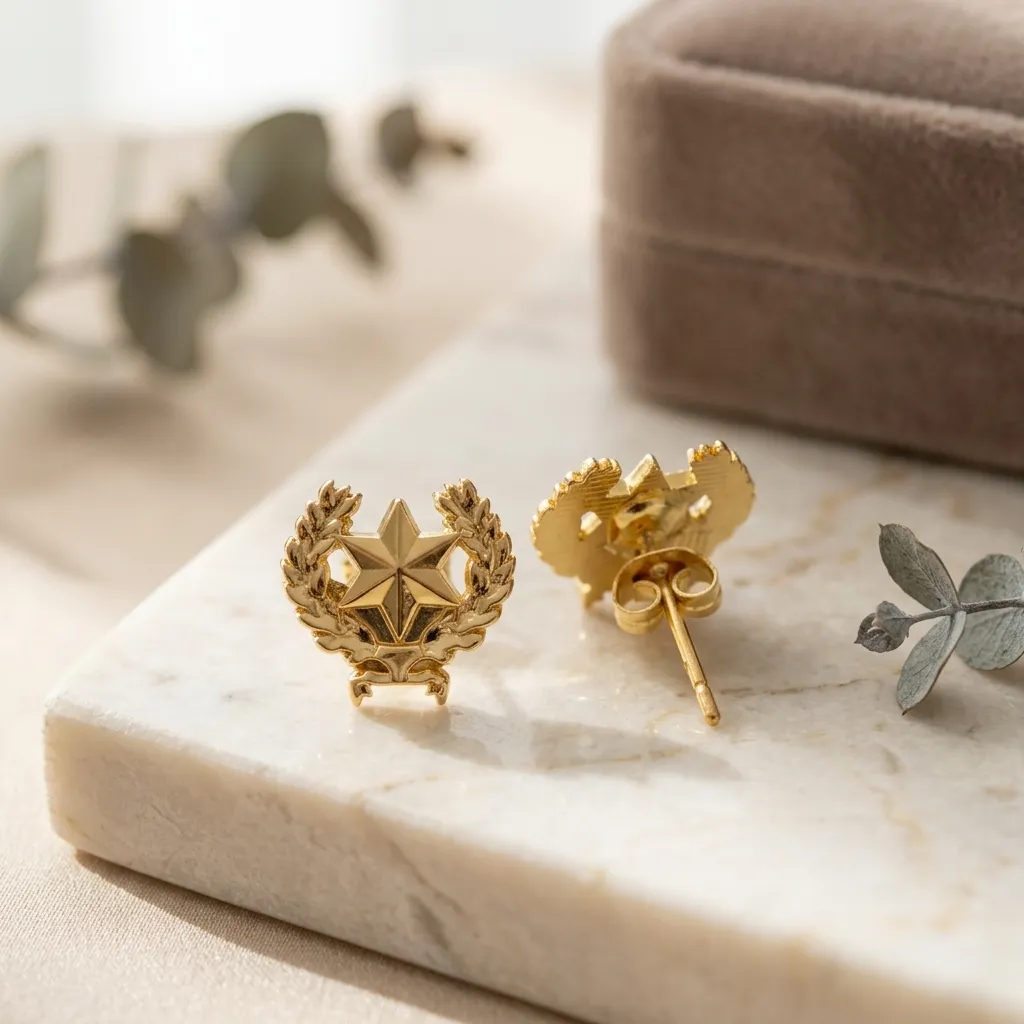 [H397] PAR DE ARETES EJERCITO DE BOLIVIA DORADO