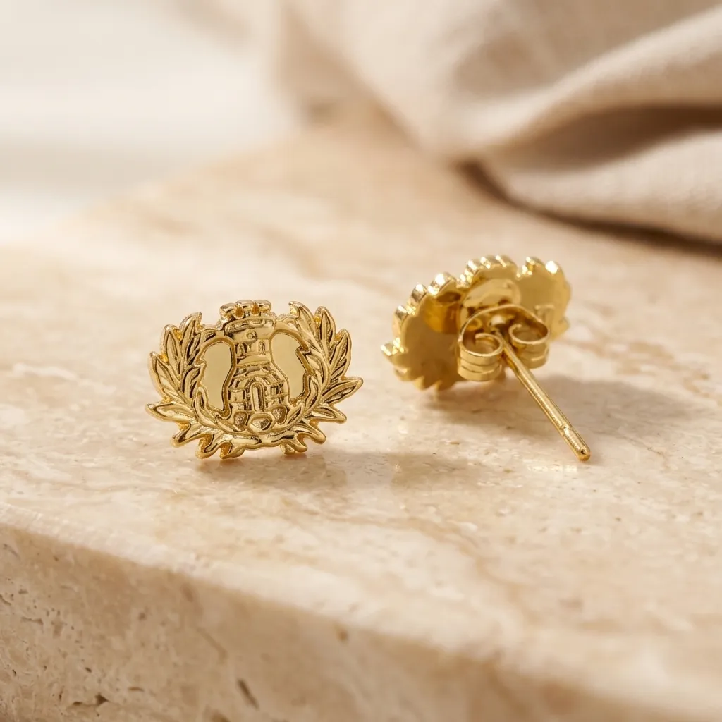 [H399] PAR DE ARETES COLEGIO MILITAR GUALBERTO VILLARROEL DORADO